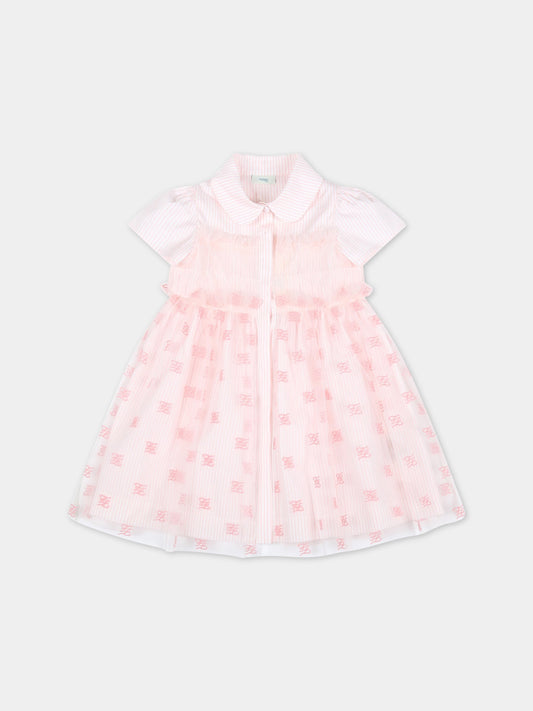 Vestito rosa per neonata con doppe FF ricamate,Fendi Kids,BFB395 AJ20 F11H0