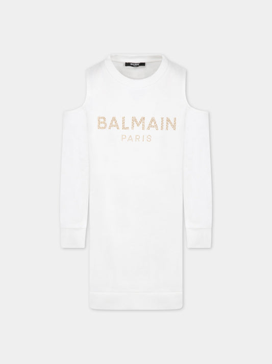 Vestito bianco per bambina con logo,Balmain Kids,6Q1320 F0015 100