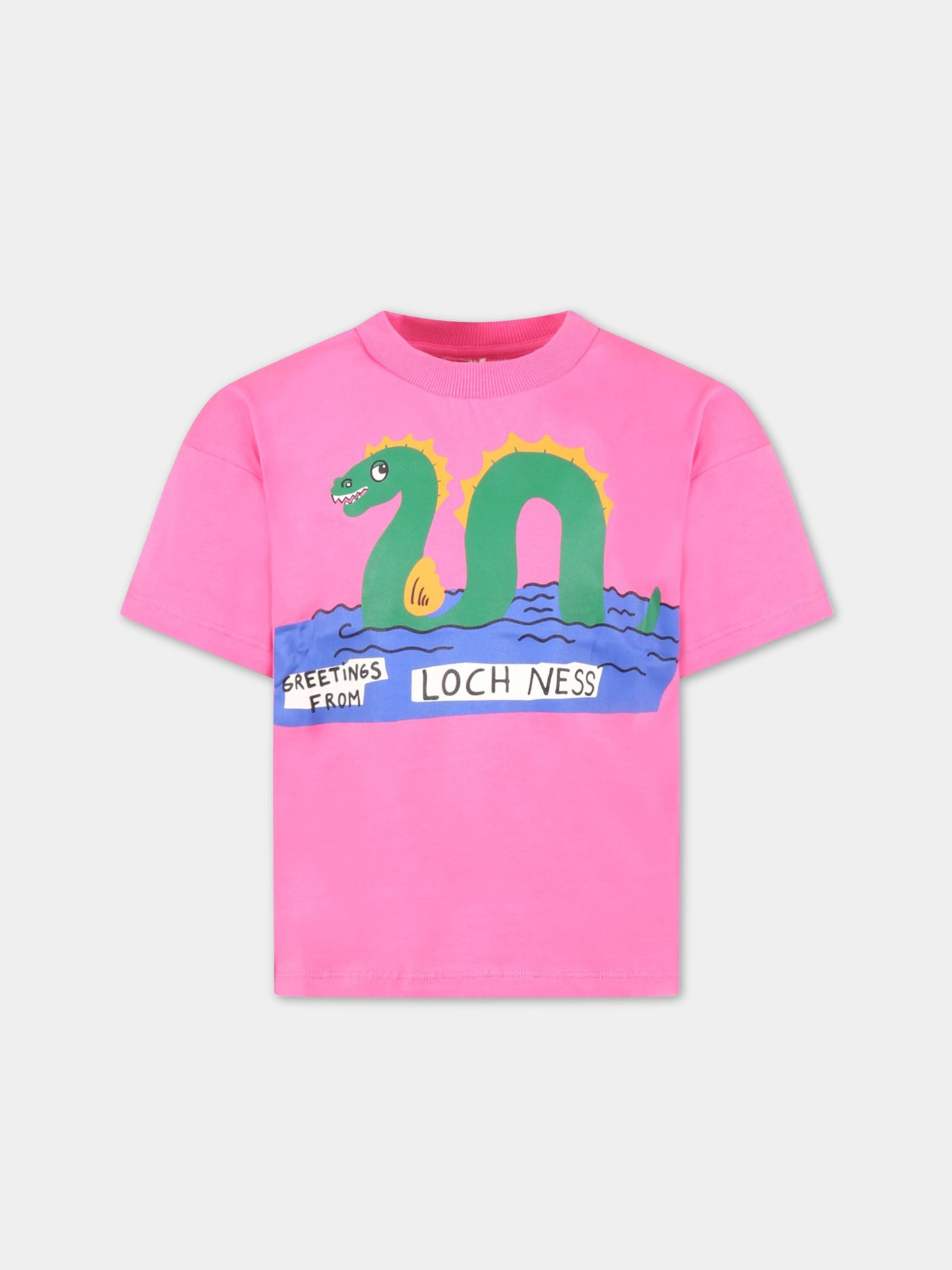 T-shirt fucsia per bambina con mostro di Loch Ness,Mini Rodini,2312012128