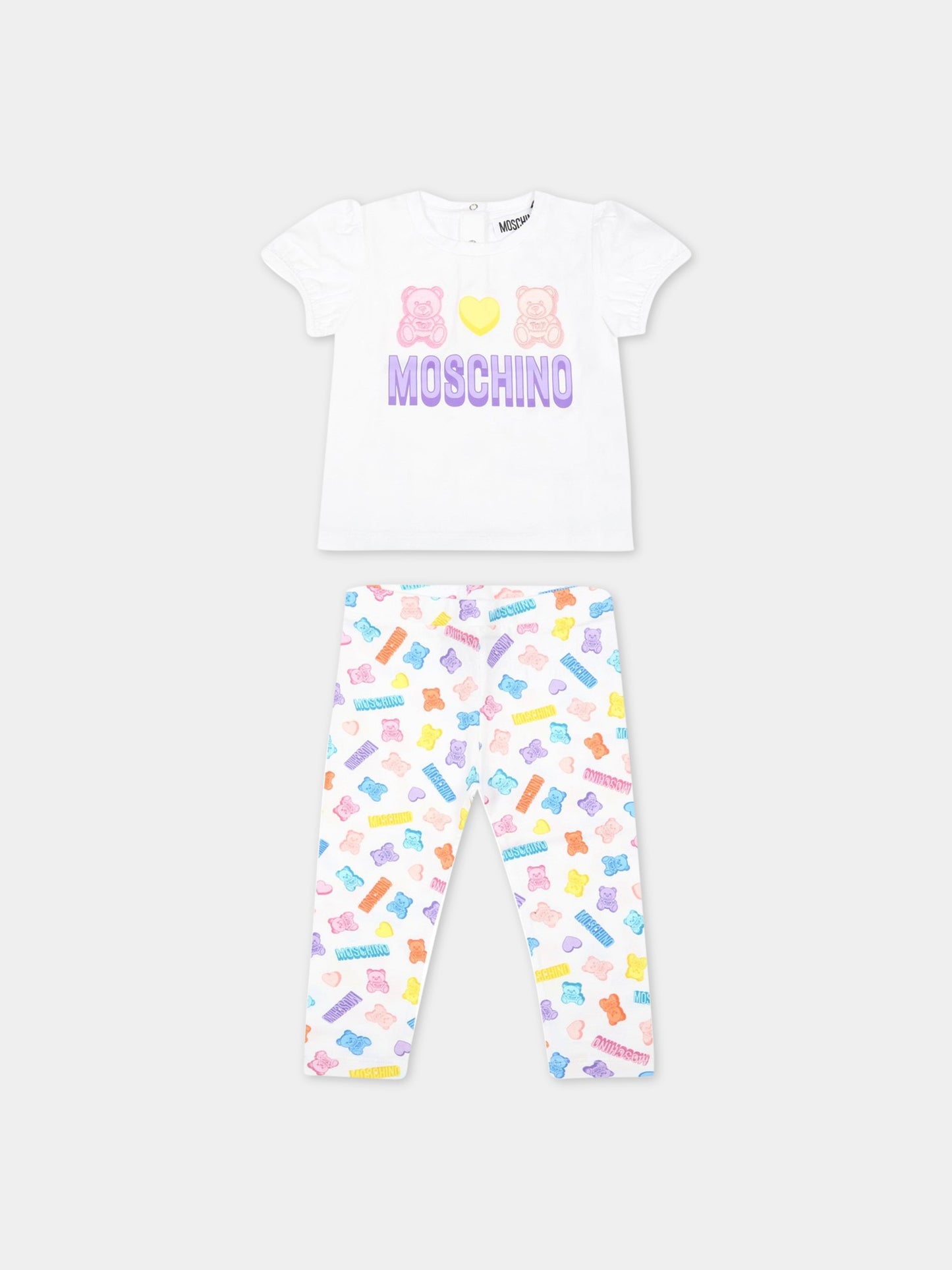 Completo multicolor per neonata con logo viola,Moschino Kids,MDG00L LBB92 10101