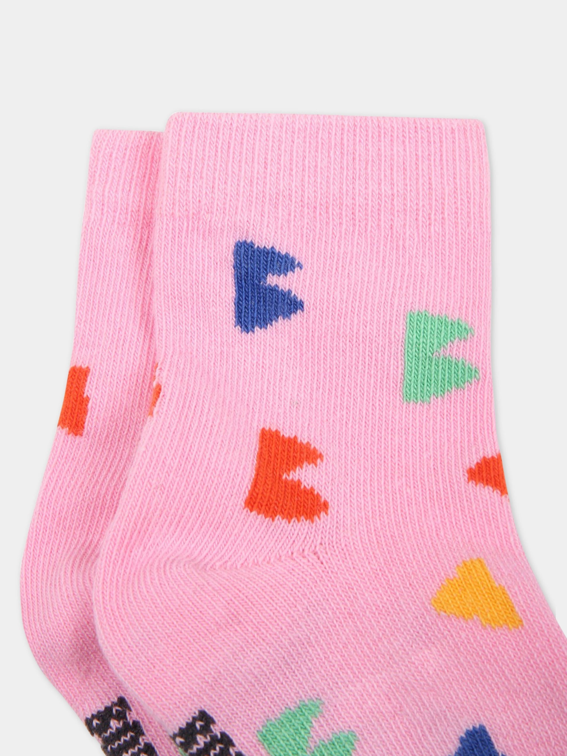 Calze rosa per neonata con logo colorato,Bobo Choses,122AH009