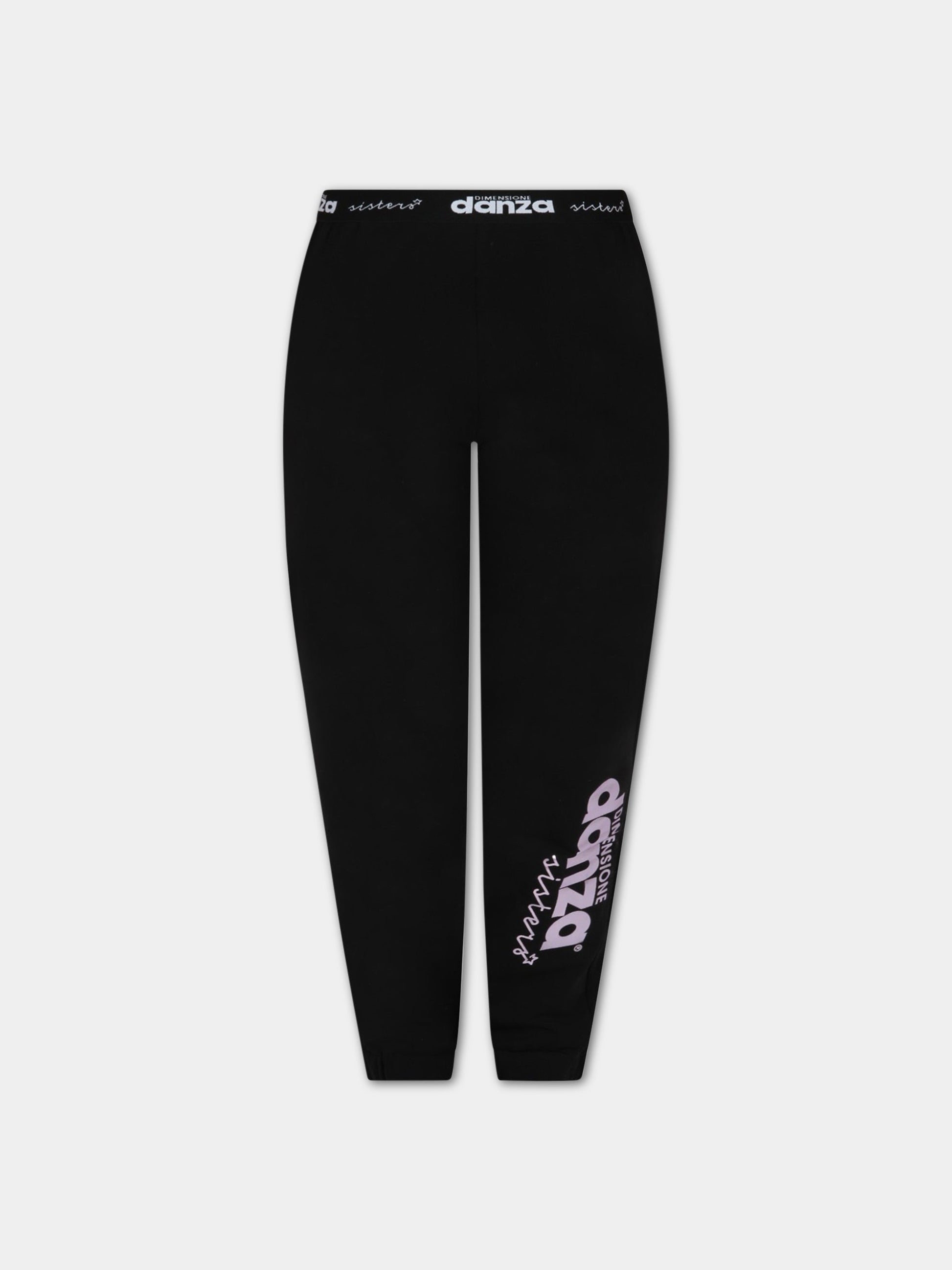 Pantalone nero per bambina con logo viola,Dimensione Danza,029659 110