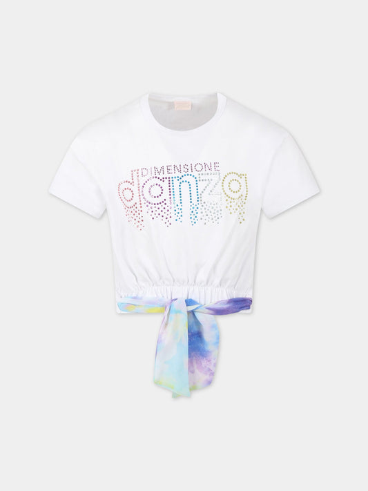 T-shirt bianca per bambina con logo,Dimensione Danza,029697 001