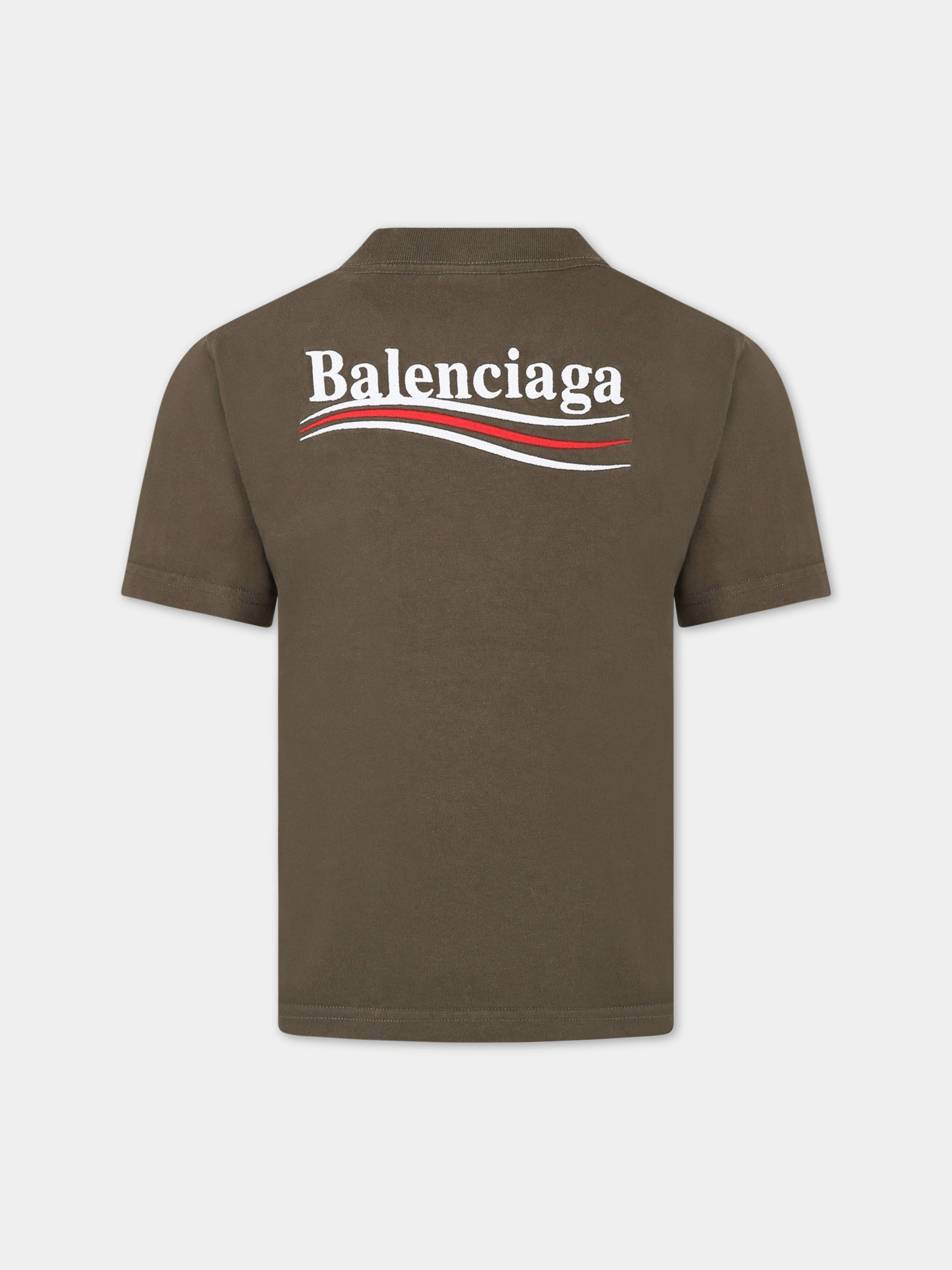 T-shirt verde per bambini con iconico logo,Balenciaga,681864 TMVE7 2463