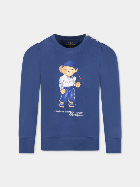 Felpa blu per bambina con Polo Bear e logo bianco,Ralph Lauren Kids,890236001