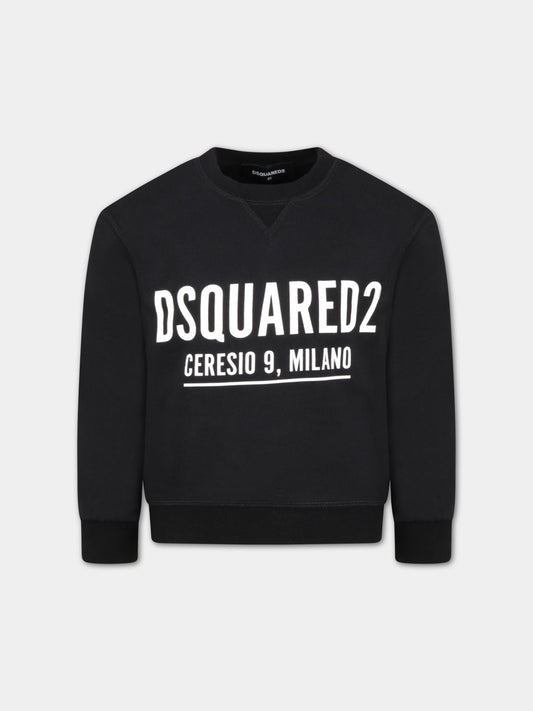 Felpa nera per bambino con logo bianco,Dsquared2,DQ1094 D002Y DQ900