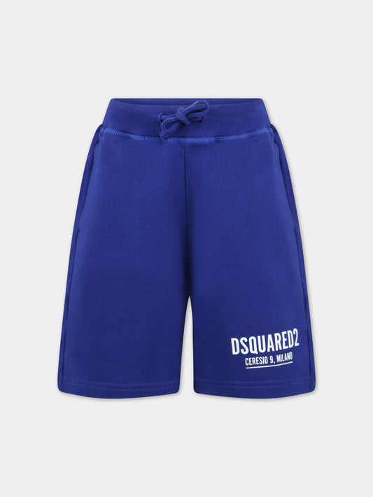 Shorts blu per bambino con logo bianco,Dsquared2,DQ1412 D002Y DQ870