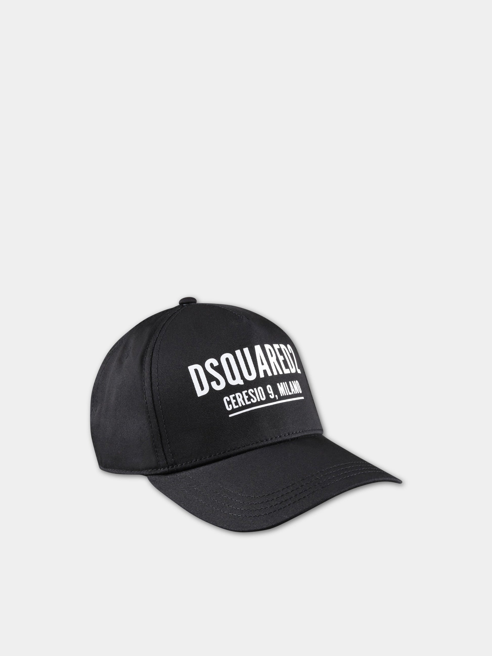 Cappello nero per bambino con logo bianco,Dsquared2,DQ1006 D00YT DQ900