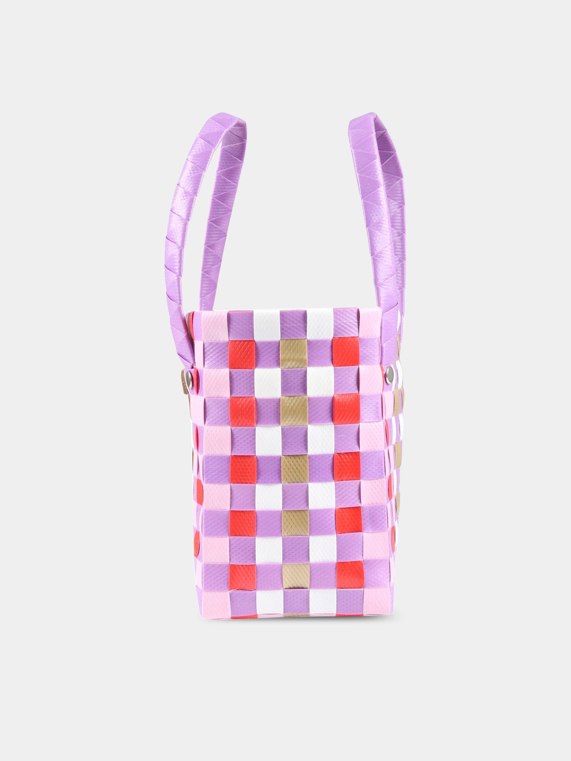 Borsa viola a quadri per bambina con logo,Marni Kids,M00178 M00IW 0M602