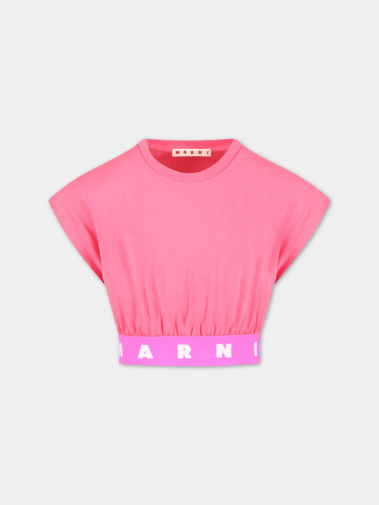 T-shirt fucsia per bambina con logo rosa,Marni Kids,M00694 M00LE 0M337