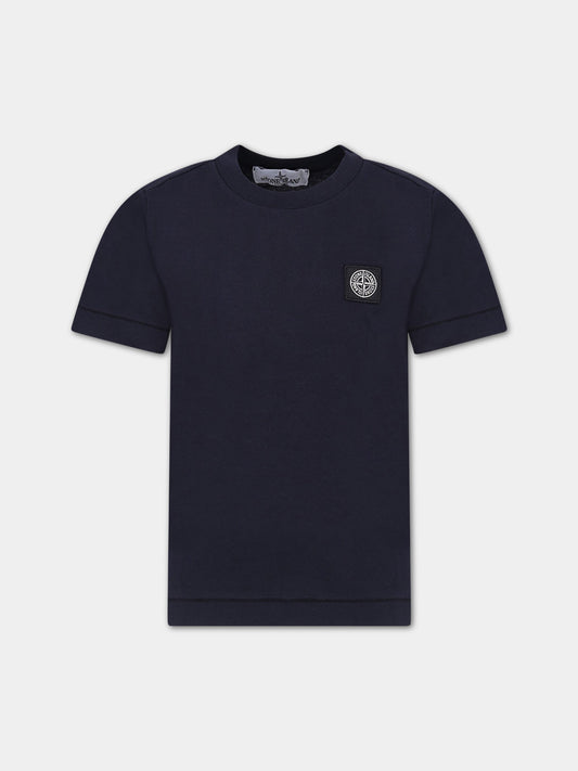 T-shirt blu per bambino con iconica bussola,Stone Island Junior,7816 201 47 V0020