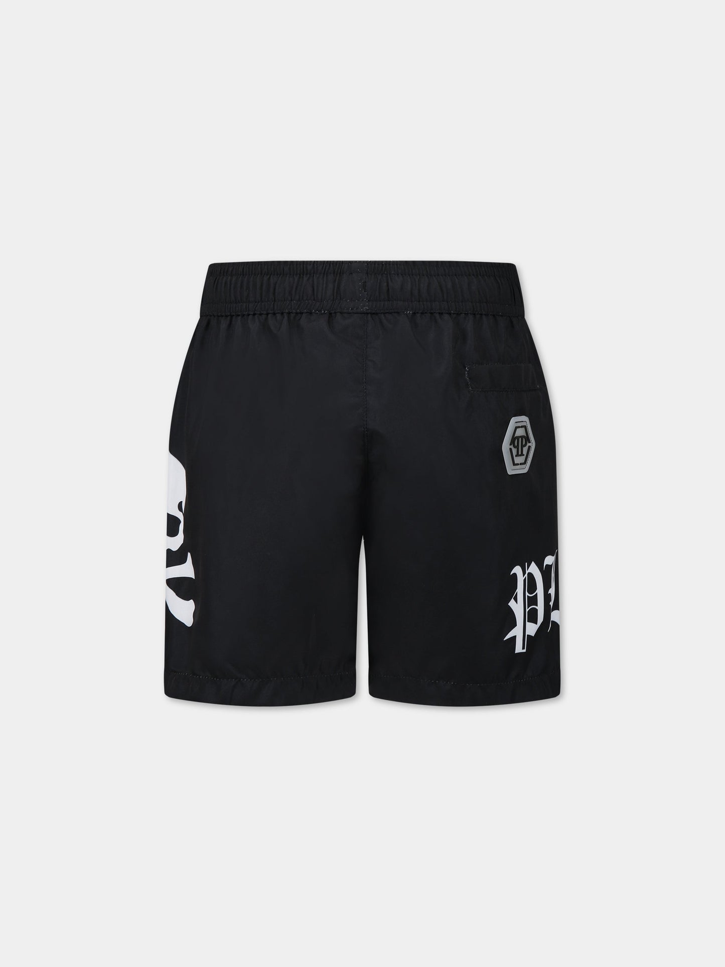 Boxer-mare nero per bambino con stampa e logo,Philipp Plein Junior,2UL004 LKA07 60100