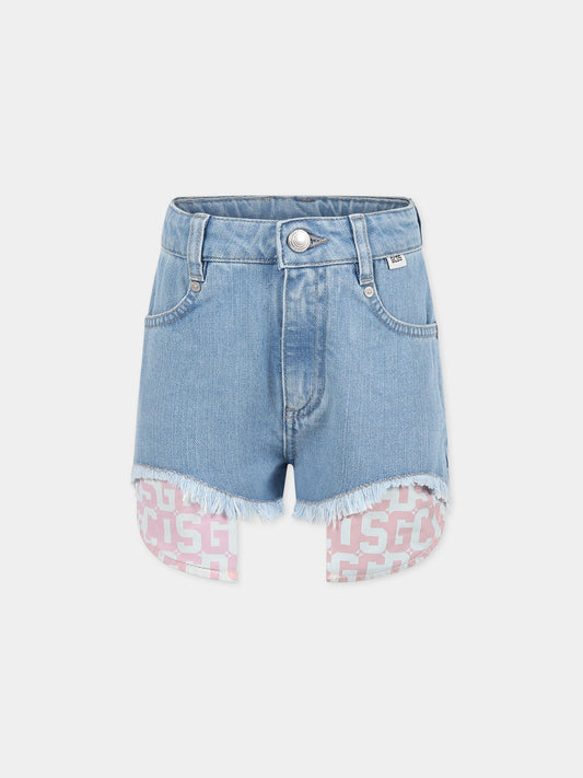 Shorts celeste per bambina con logo,Gcds Kids,DAQ000 LOE14 40613