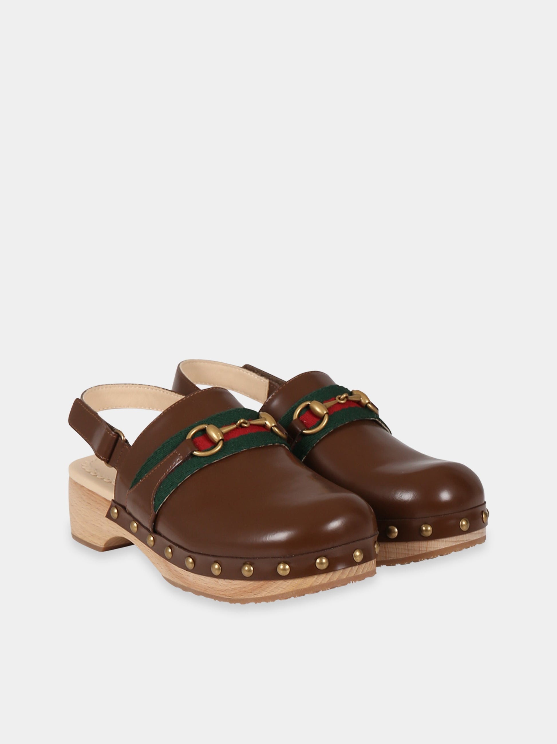 Sabot marroni per bambina con iconico morsetto,Gucci Kids,725738 U3D20 2342