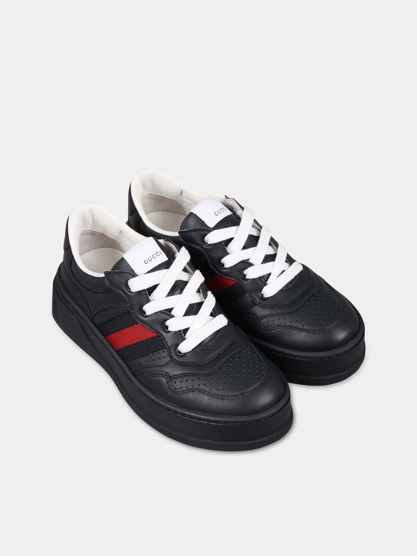 Sneakers blu per bambino con nastro web e iconico logo,Gucci Kids,702916 UPG10 4055