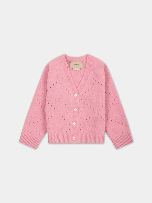 Cardigan rosa per neonata con GG,Gucci Kids,724621 XKCT9 5872