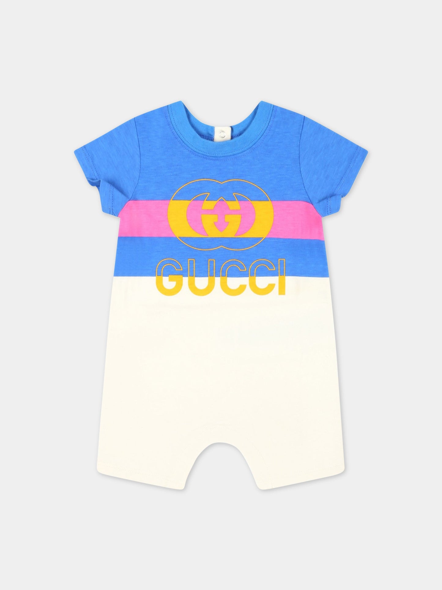 Pagliaccetto multicolor per neonato con logo giallo,Gucci Kids,722394 XJEY7 9756