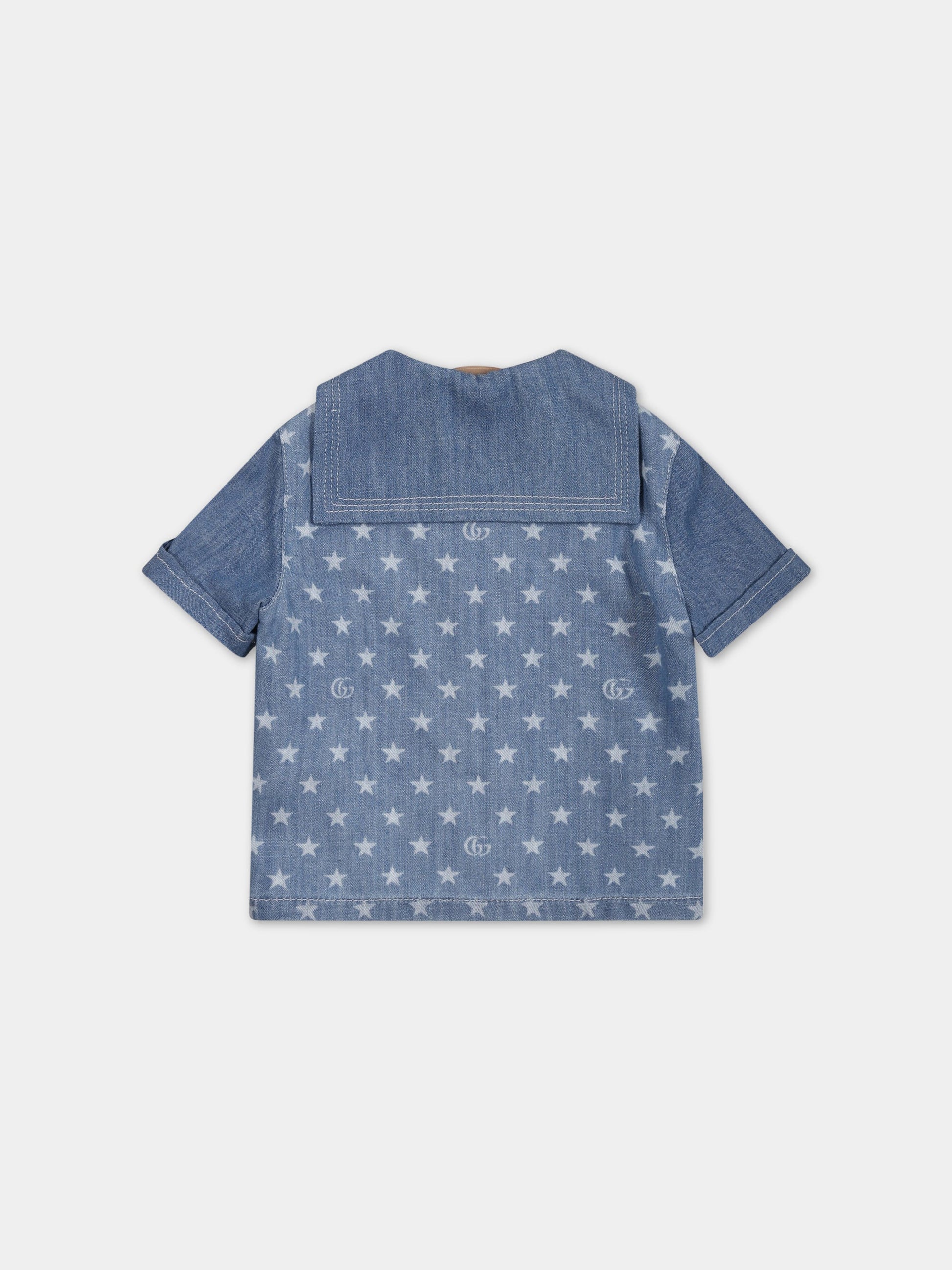 Camicia celeste per neonato con iconica doppia GG,Gucci Kids,712647 XDB70 4425