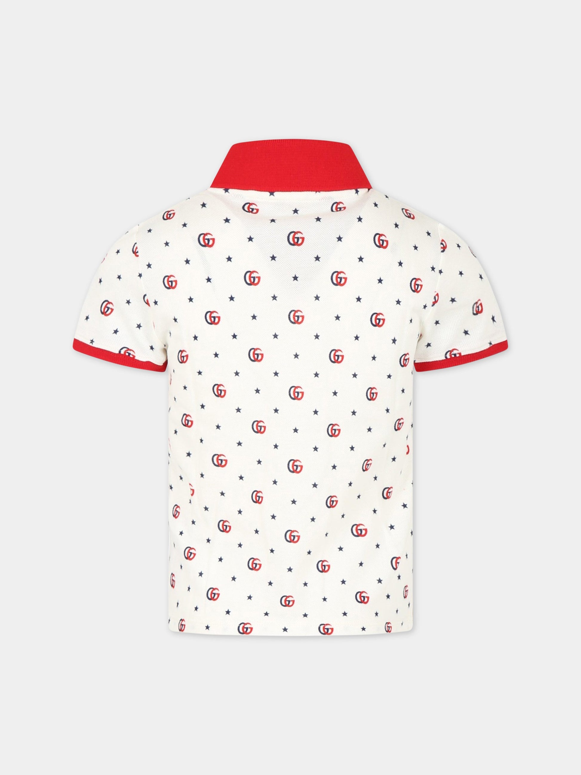 Polo bianca per bambina con Doppia G e stelle,Gucci Kids,717992 XJE3F 9275