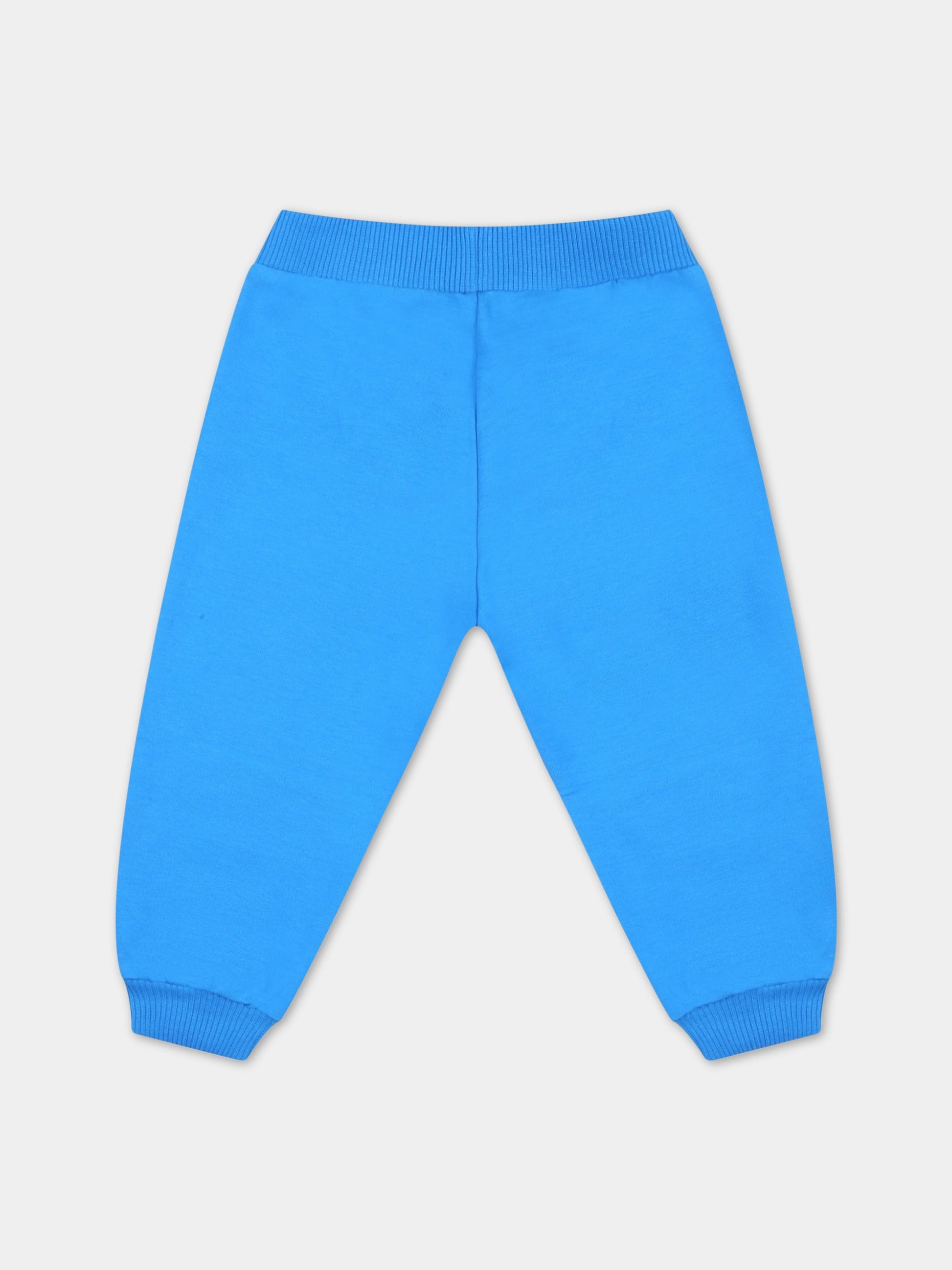 Pantaloni azzurri da tuta per neonato con logo nero,Moschino Kids,MMP04O LDA27 40515