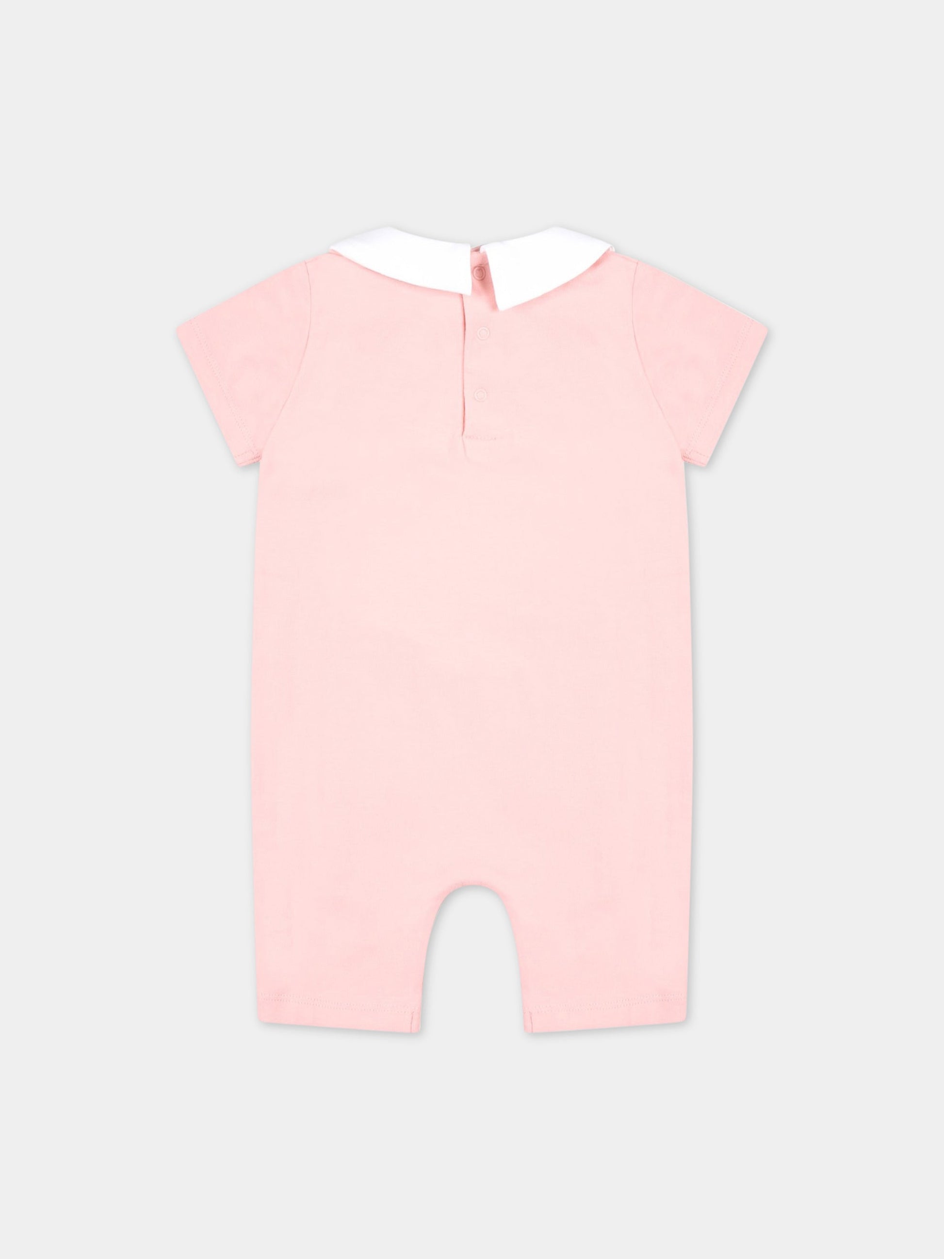 Pagliaccetto rosa per neonata con Teddy Bear e logo nero,Moschino Kids,MUY058 LBA10 50209