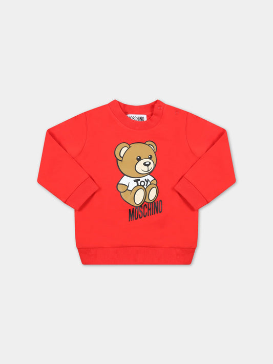 Felpa rossa per neonati con Teddy Bear e logo nero,Moschino Kids,M9F03E LDA00 50109