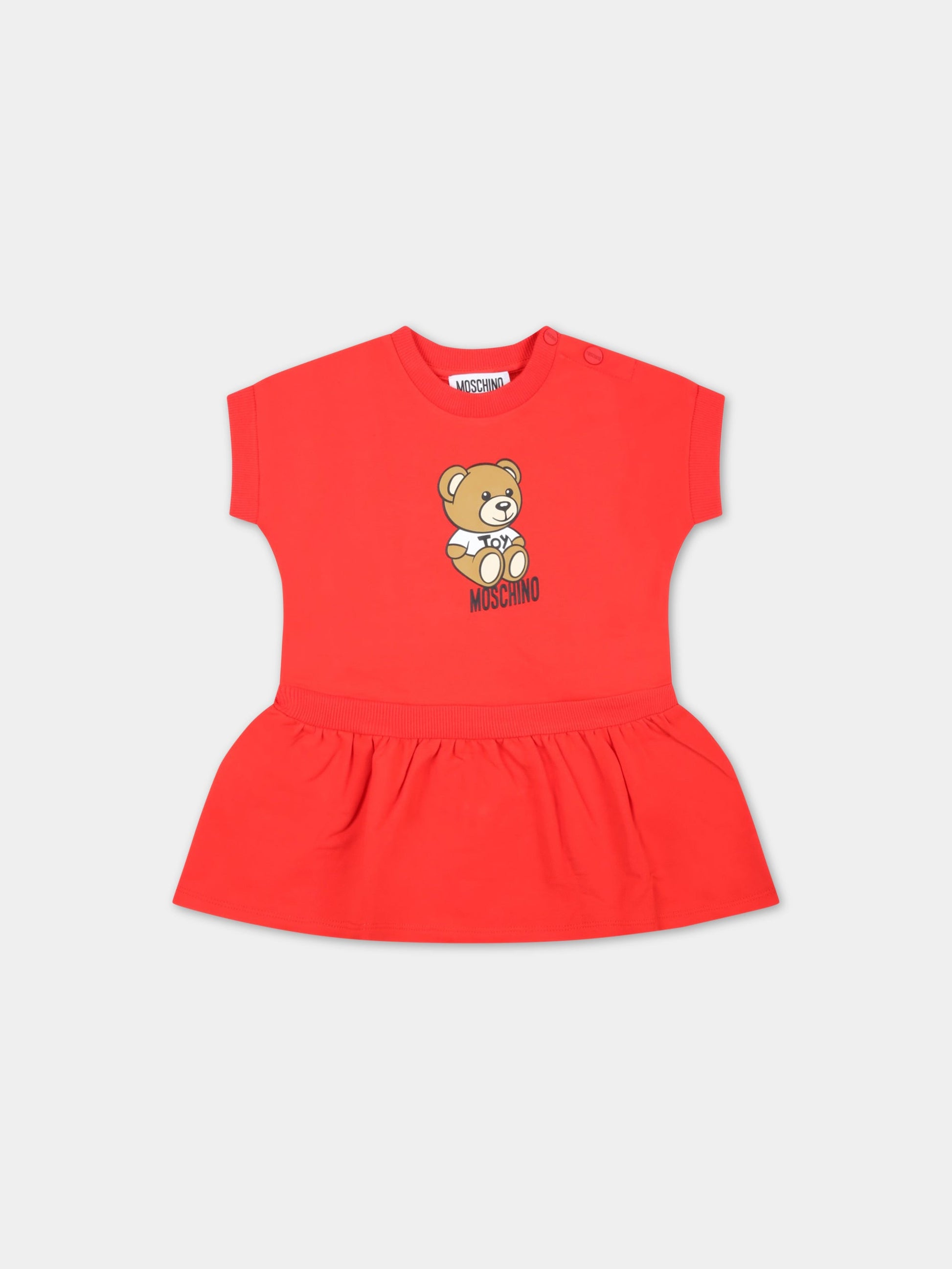 Vestito rosso per neonata con Teddy Bear e logo,Moschino Kids,MAV09I LDA00 50109