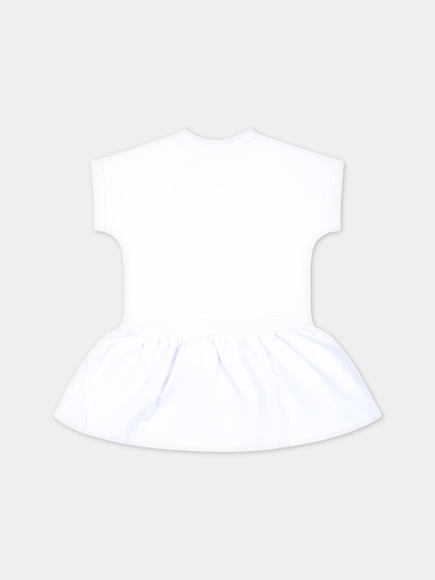 Vestito bianco per neonata con Teddy Bear e logo,Moschino Kids,MAV09I LDA00 10101