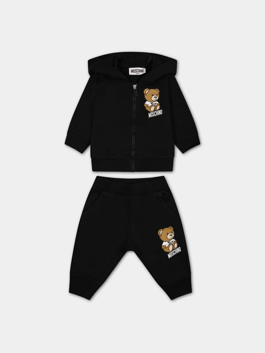 Completo nero per neonato con Teddy Bear e logo,Moschino Kids,MNK037 LCA19 60100