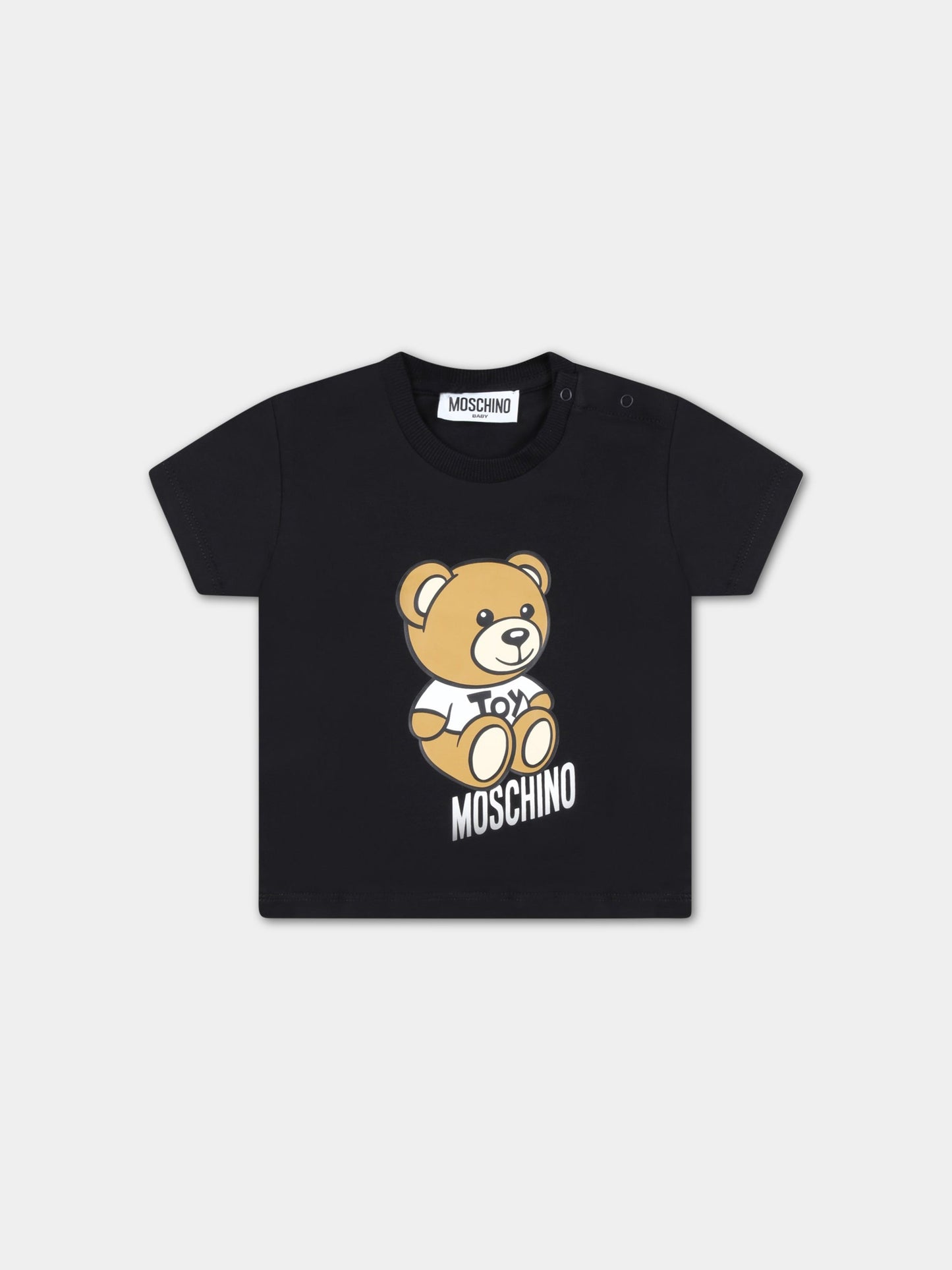 T-shirt nera per neonati con Teddy Bear e logo bianco,Moschino Kids,MUM03D LBA10 60100