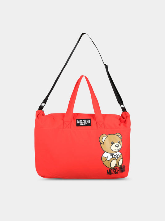 Borsa-mamma rossa per neonati con Teddy Bear,Moschino Kids,MRX03A LDA25 50109