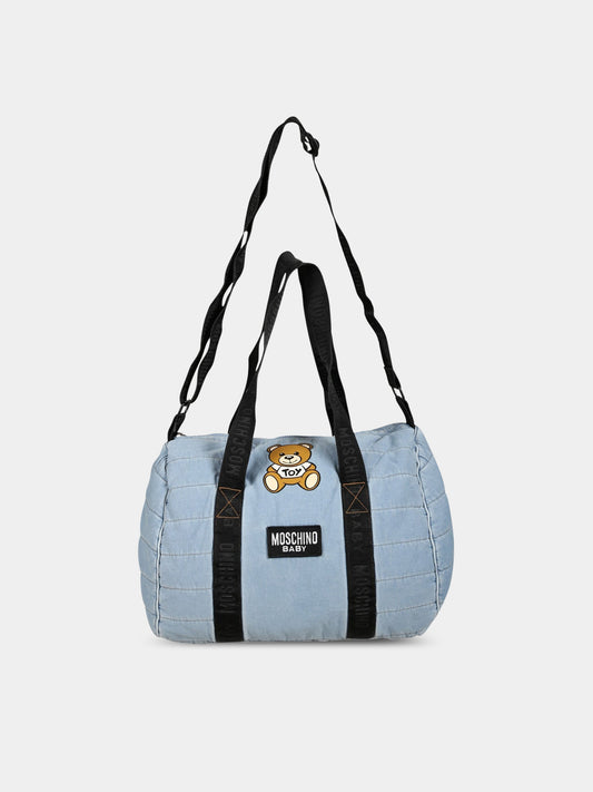 Borsa-mamma celeste per neonati con Teddy Bear e logo,Moschino Kids,MXX03P LDE13 40020