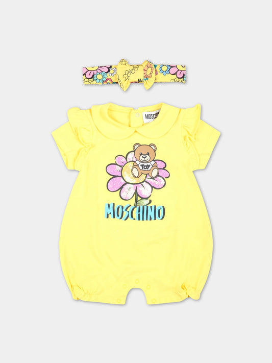 Set giallo per neonata con Teddy Bear e fiore,Moschino Kids,MDY00Y LBA08 50162