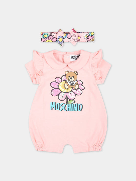 Set rosa per neonata con Teddy Bear e fiore,Moschino Kids,MDY00Y LBA08 50209