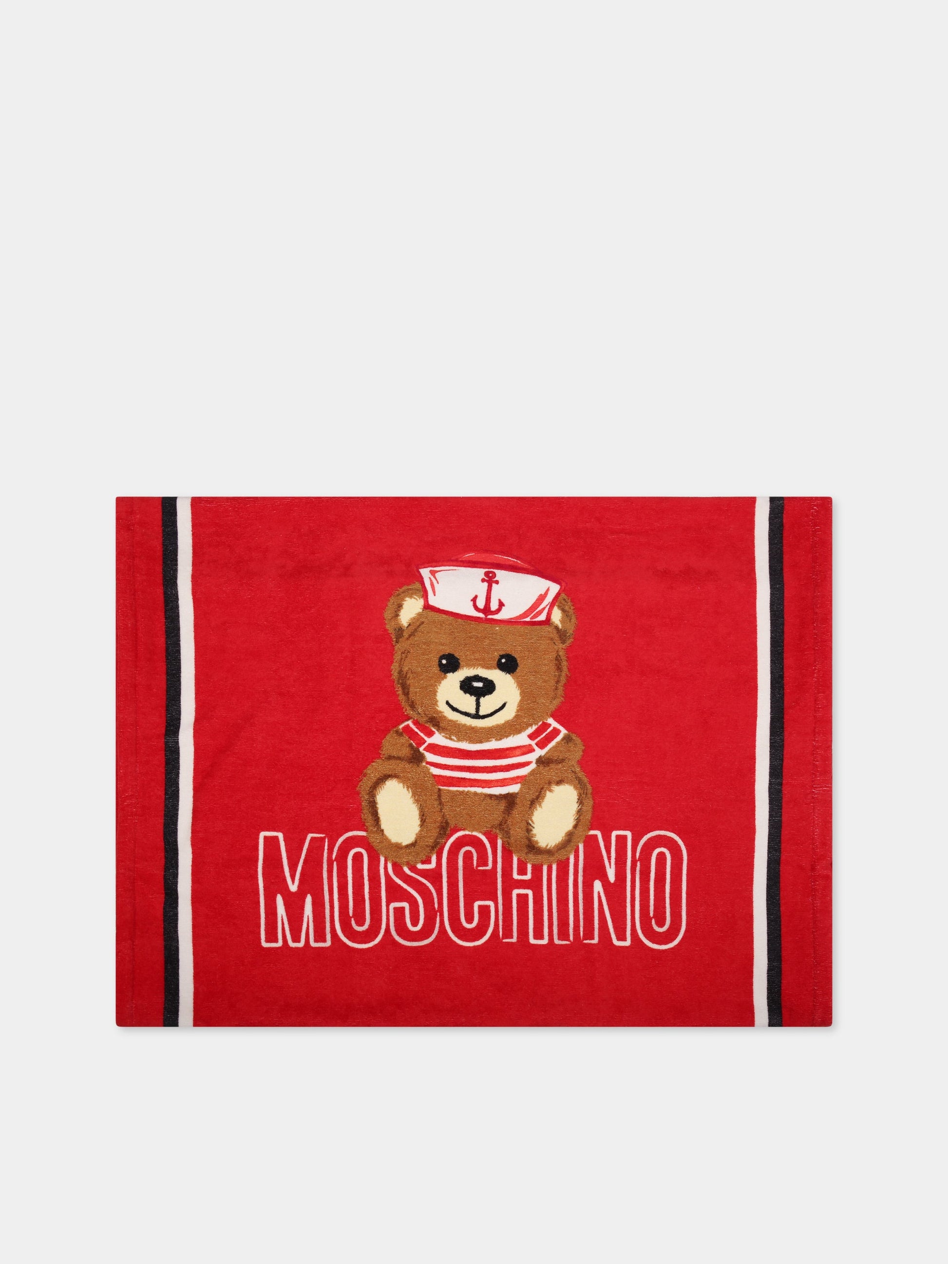 Telo-mare rosso per bambini con Teddy Bear e logo,Moschino Kids,HOX01B LGA15 50109