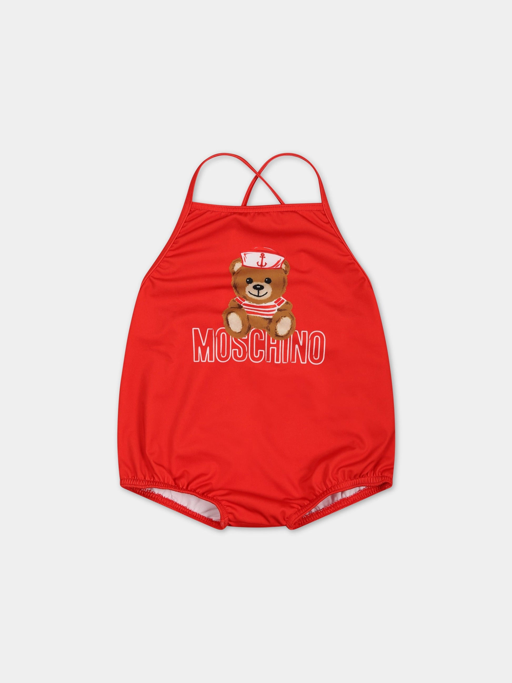 Costume rosso per neonata con Teddy Bear e logo,Moschino Kids,MDL00K LKA00 50109