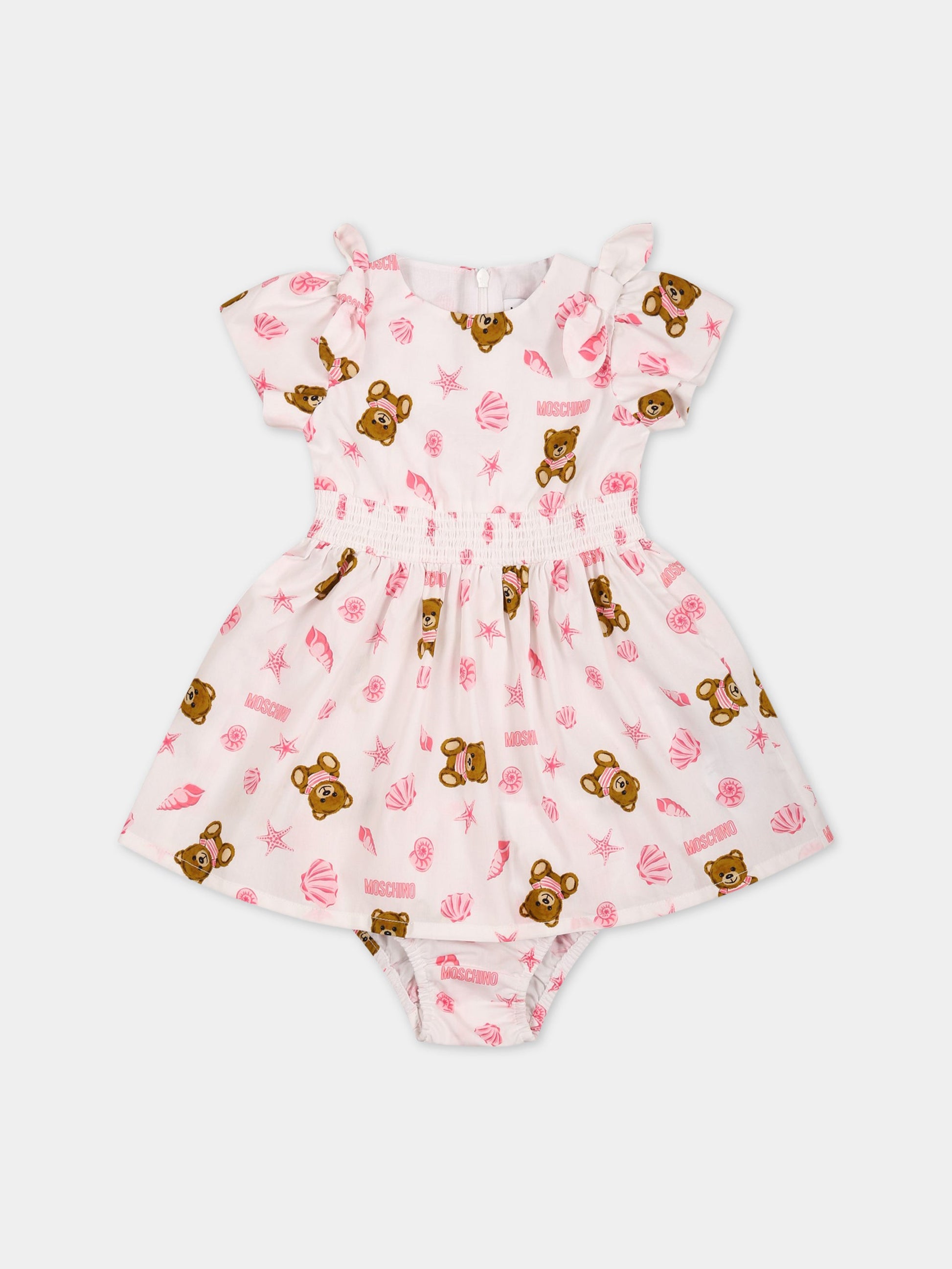 Set bianco per neonata con Teddy Bear e stampa,Moschino Kids,MDV0A8 LLB25 86801