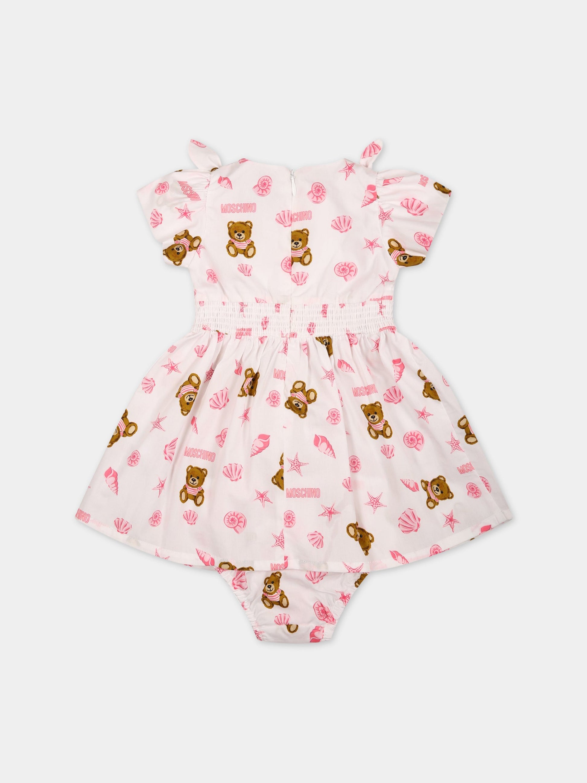 Set bianco per neonata con Teddy Bear e stampa,Moschino Kids,MDV0A8 LLB25 86801