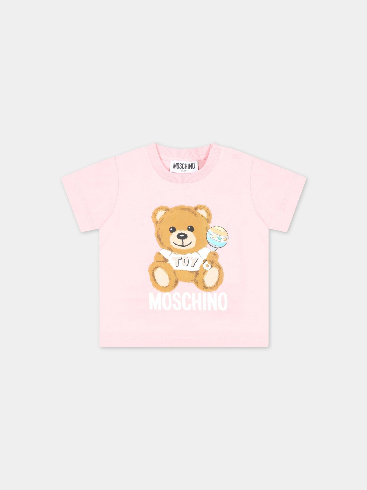 T-shirt rosa per neonata con Teddy Bear e logo,Moschino Kids,MOM032 LAA03 50209