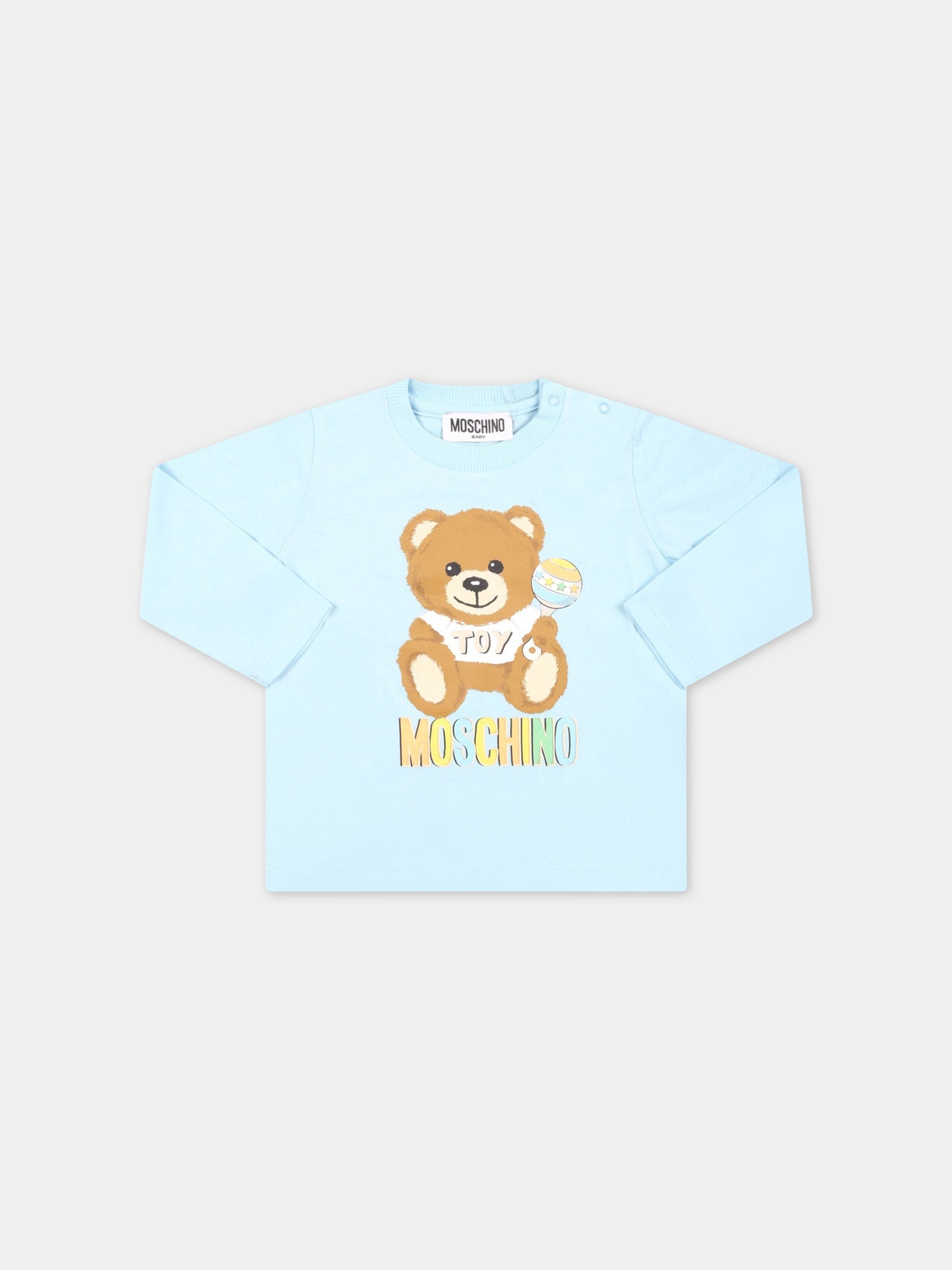T-shirt celeste per neonato con Teddy Bear con gioco,Moschino Kids,MSO00D LAA03 40304