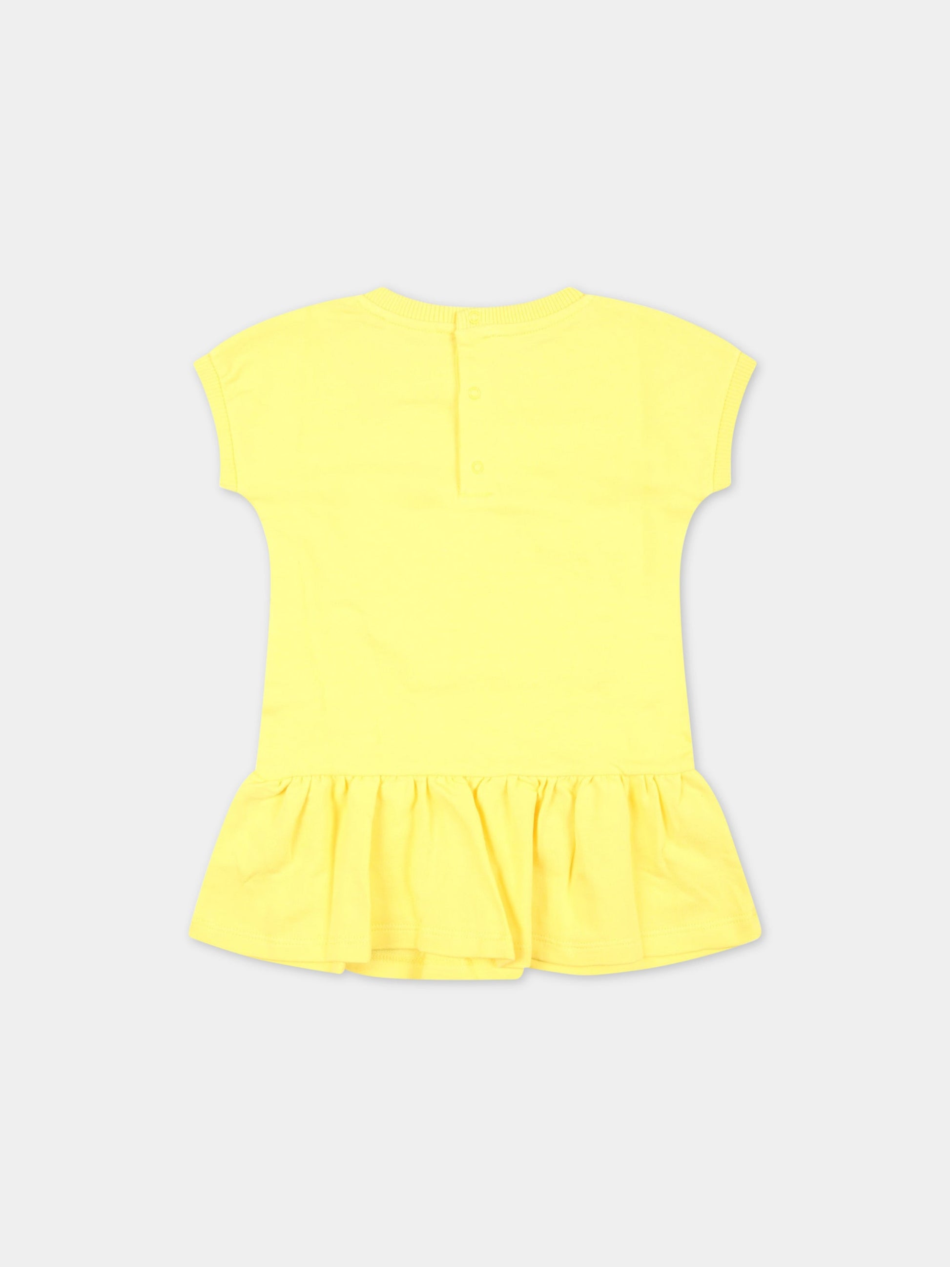 Vestito giallo per neonata con Teddy Bear e fiore,Moschino Kids,MEV06U LDA12 50162