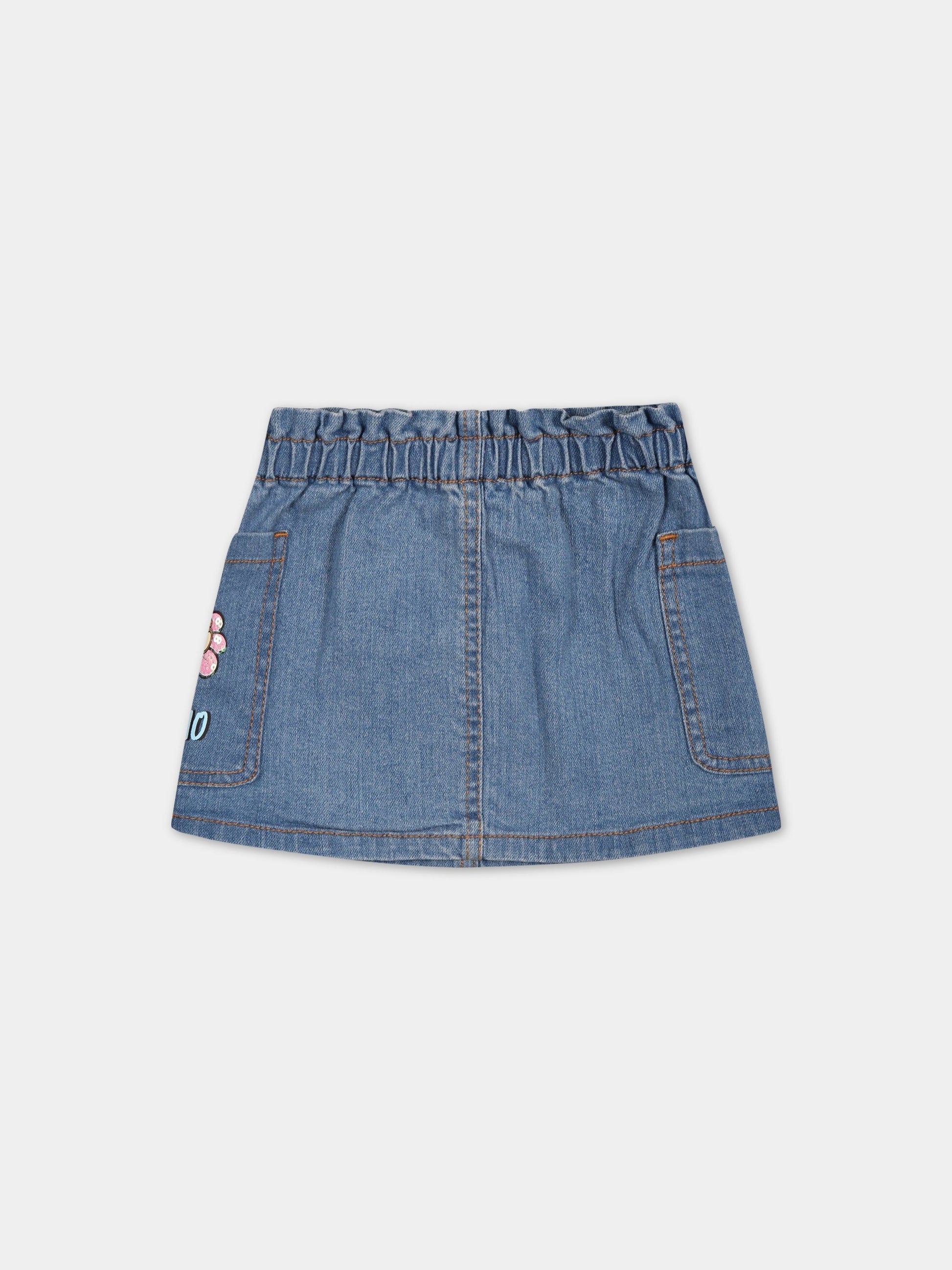 Gonna blu per neonata con fiore e Teddy Bear,Moschino Kids,MDJ019 LXE16 40140