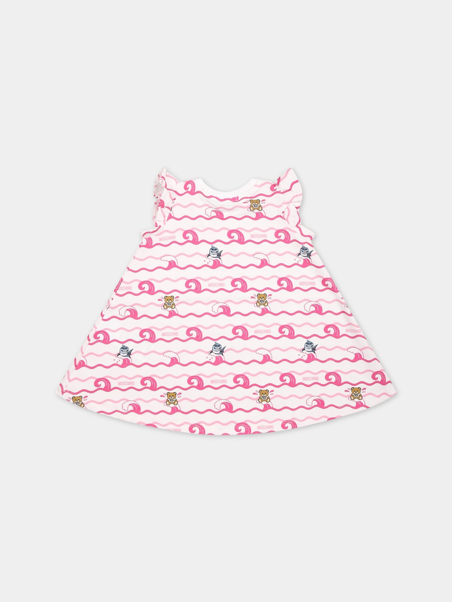 Vestito bianco per neonata con Teddy Bear e logo,Moschino Kids,MDV0AC LBC02 84295