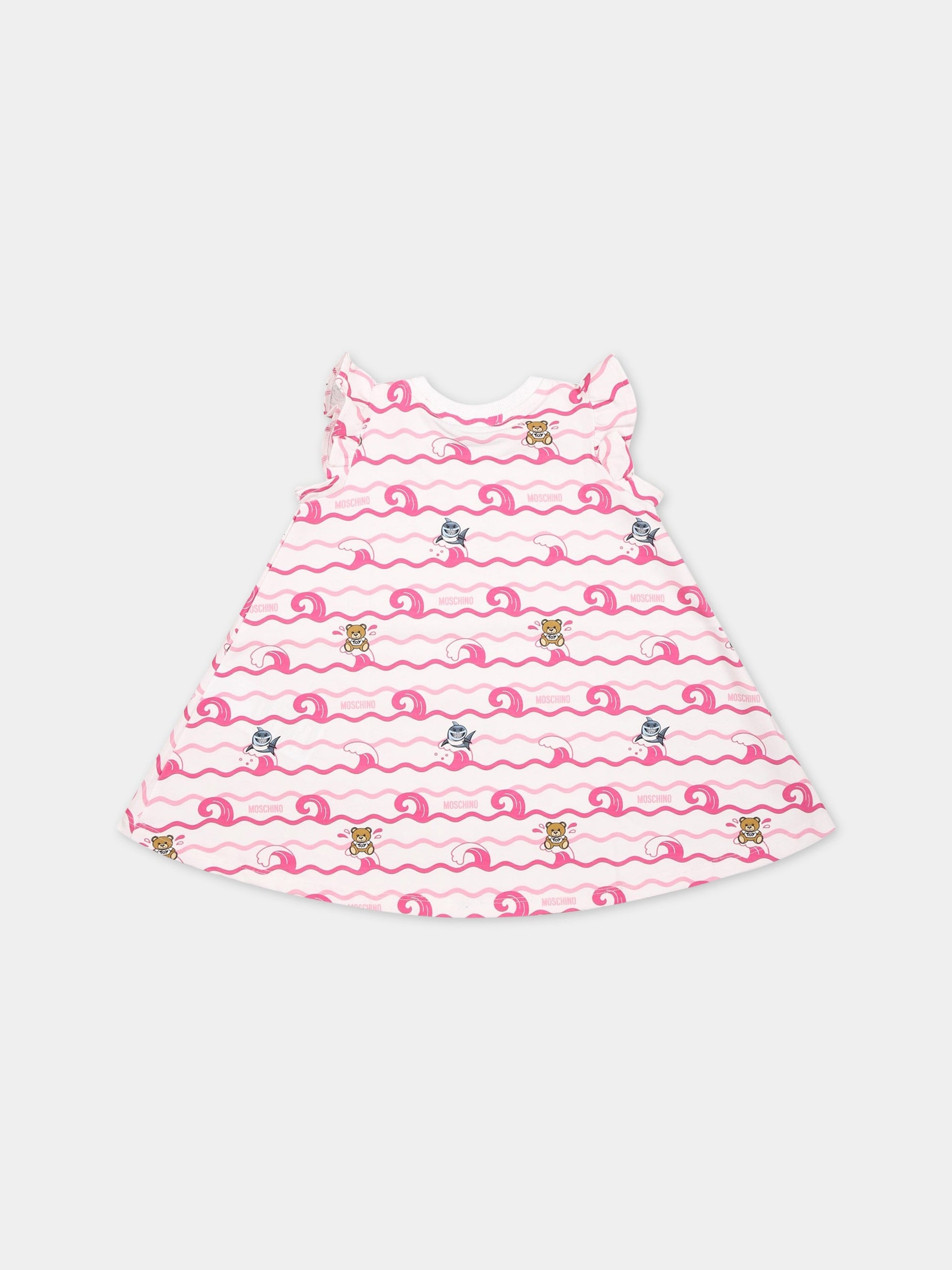 Vestito bianco per neonata con Teddy Bear e logo,Moschino Kids,MDV0AC LBC02 84295