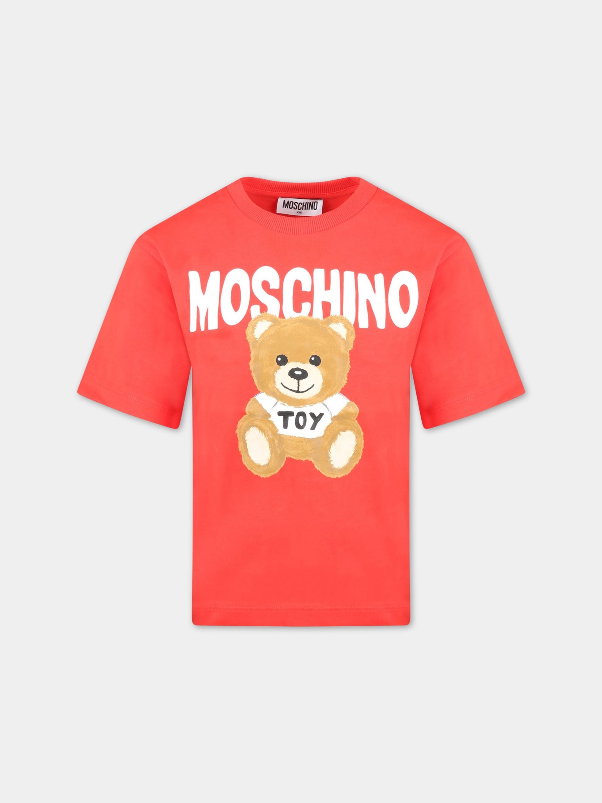 T-shirt rossa per bambini con Teddy Bear,Moschino Kids,HOM03R LAA23 50109