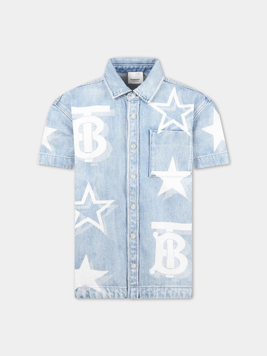 Camicia celeste per bambino con monogramma TB,Burberry Kids,8061229