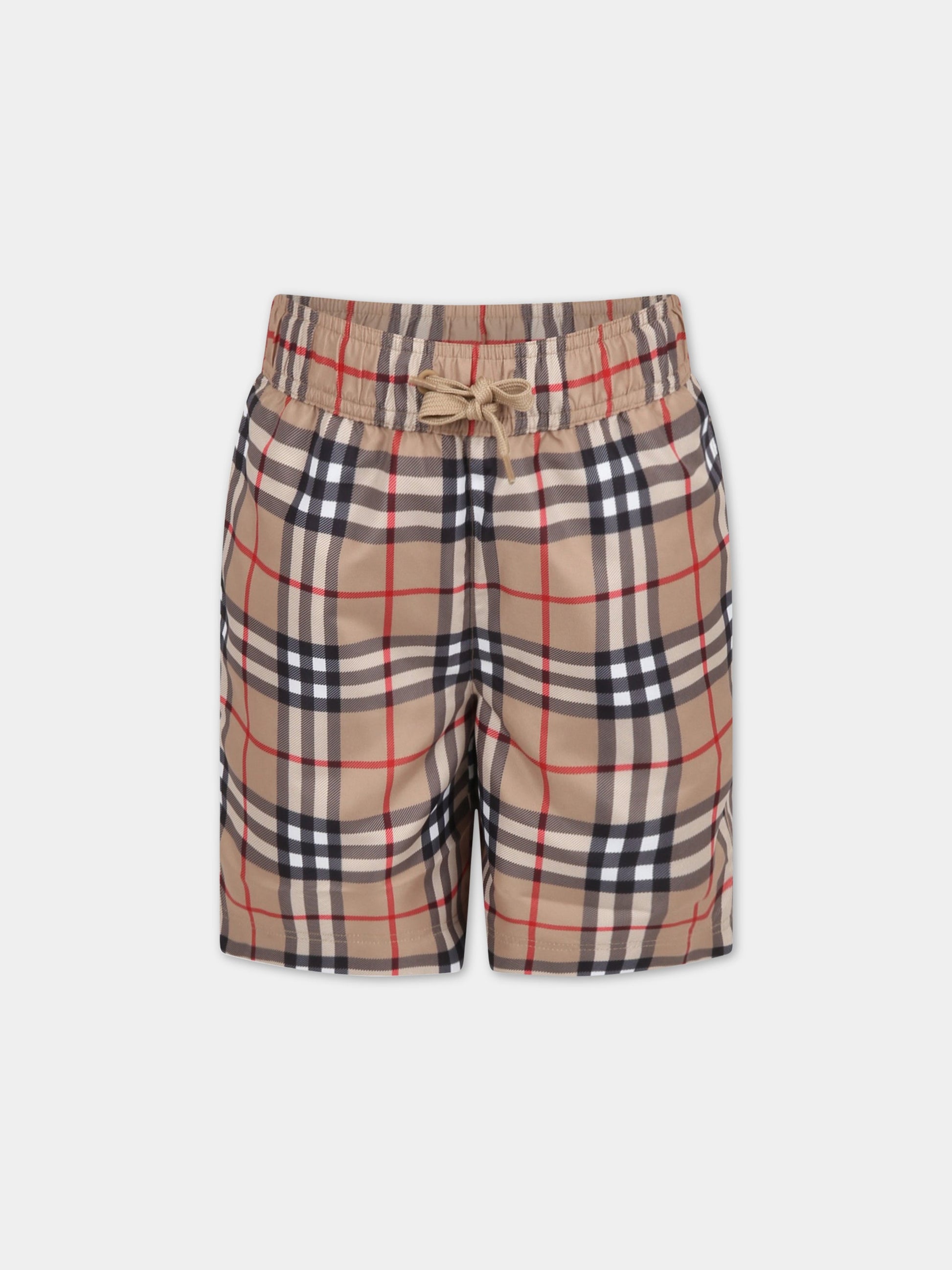 Boxer beige da mare per bambino con iconico check vintage,Burberry Kids,8062274