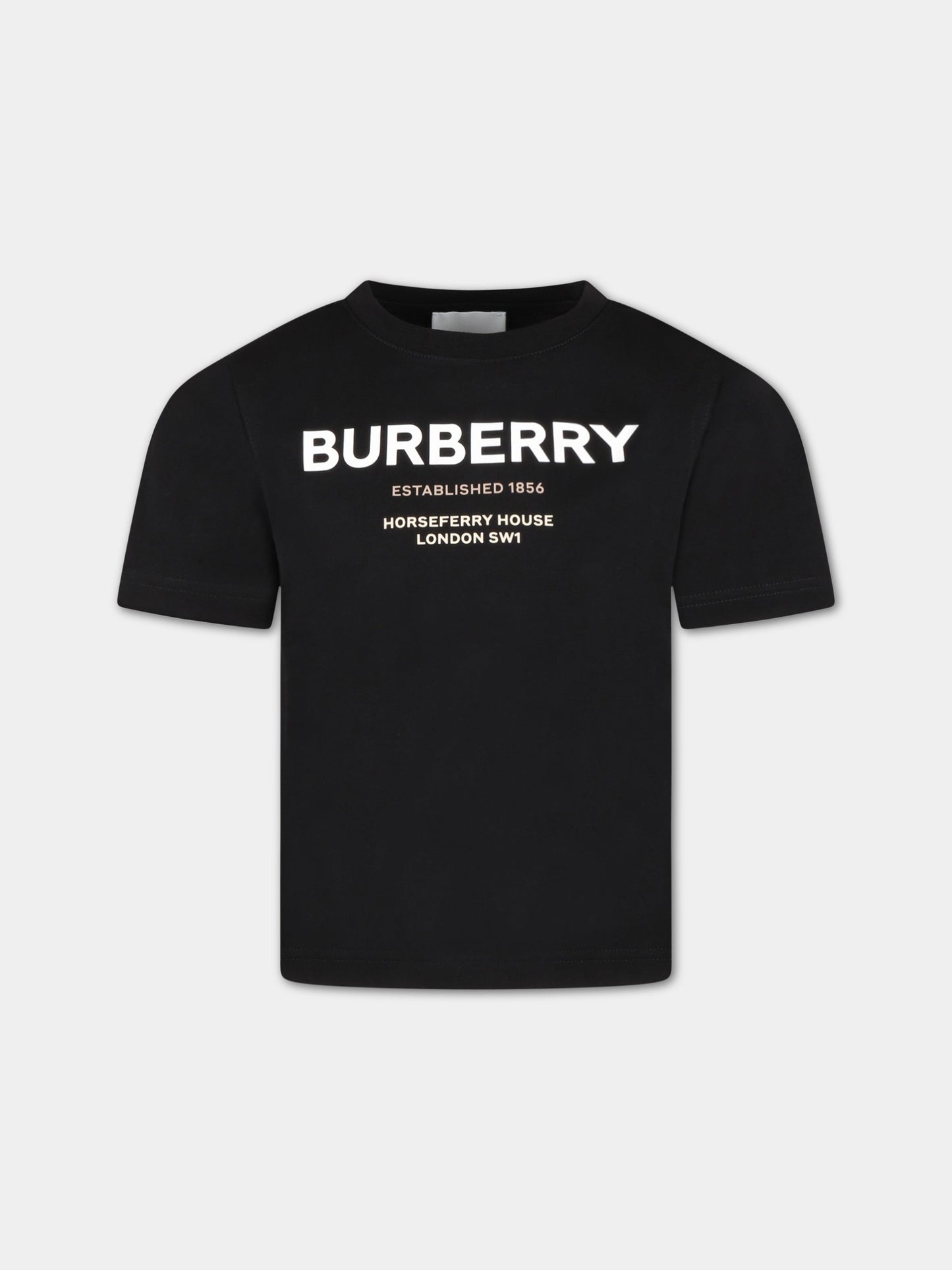 T-shirt nera per bambino con logo bianco,Burberry Kids,8064569