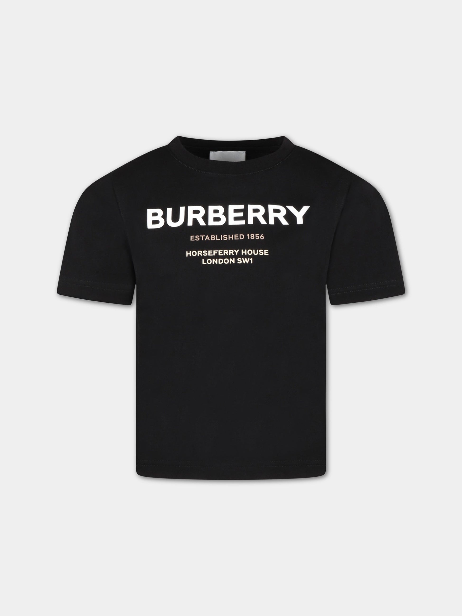 T-shirt nera per bambino con logo bianco,Burberry Kids,8064569