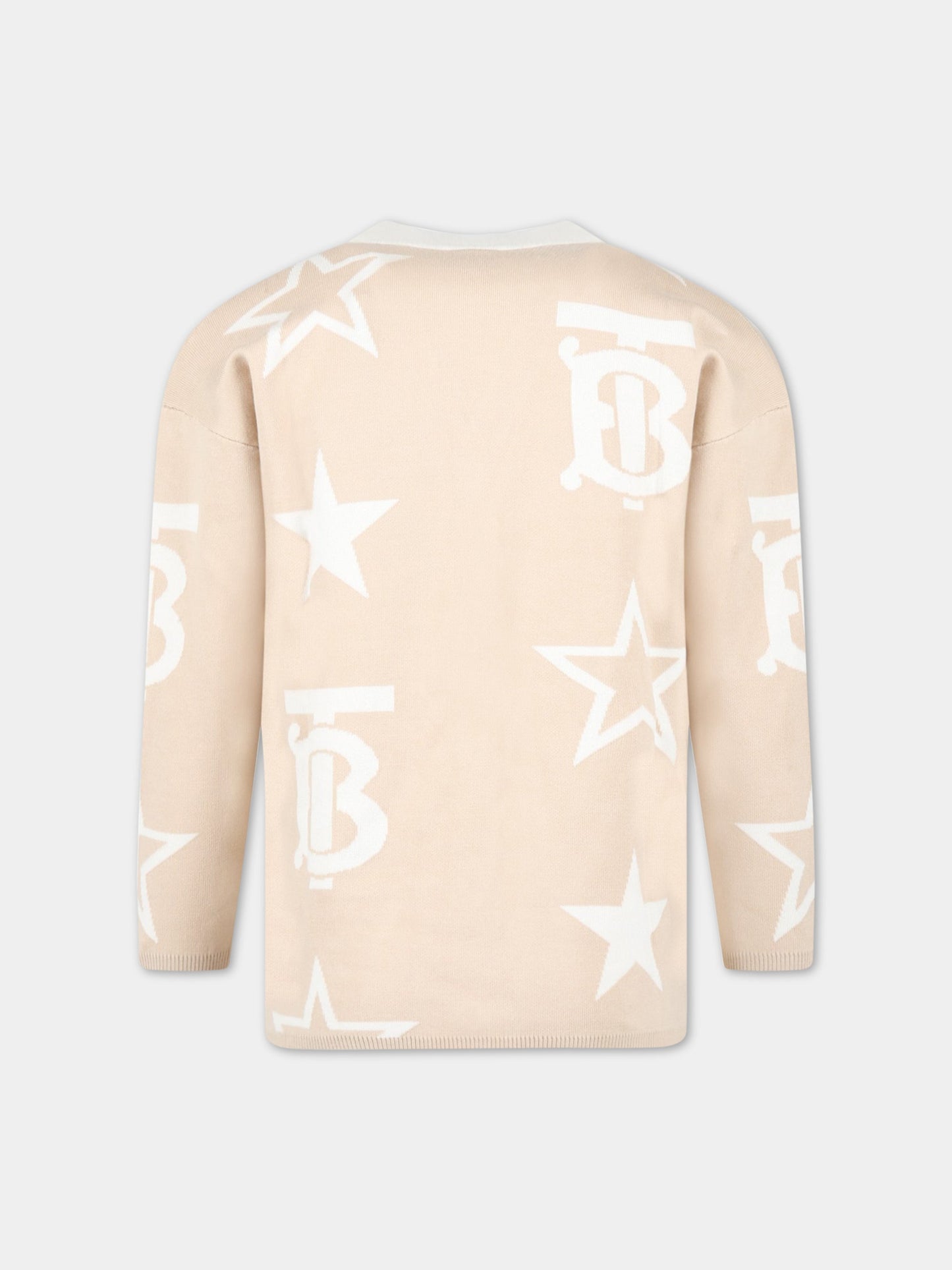 Cardigan beige per bambino con monogramma TB,Burberry Kids,8057917